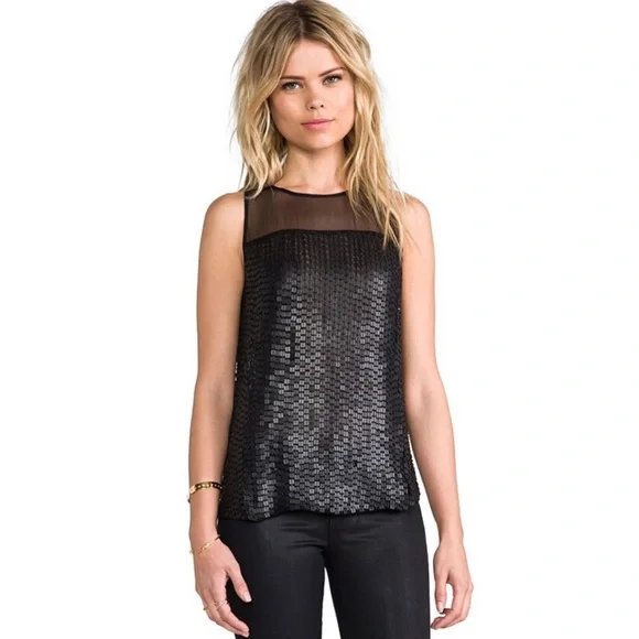 PARKER • Black Carson Combo Silk Chiffon Sequin Embellished Tank Top, S - Picture 16 of 16